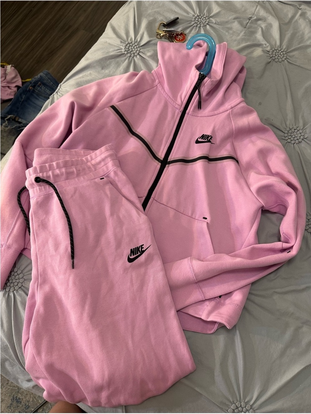 Nike Pink Track Hoodie and Joggers Set with Black Accents